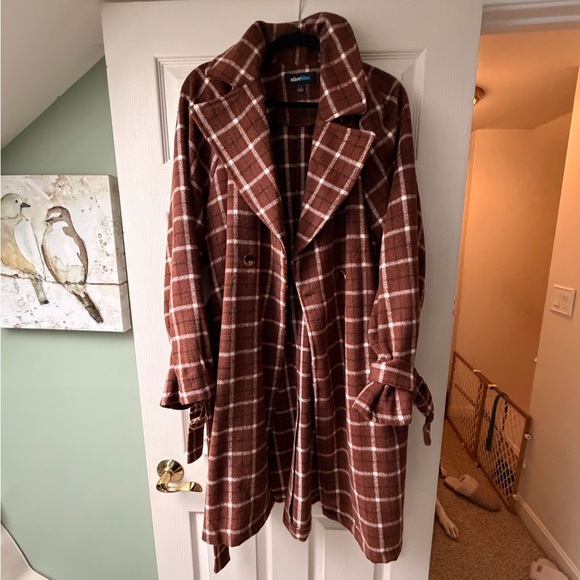 Alice Blue Jackets & Blazers - Alice Blue Checkered Brown Trench Coat